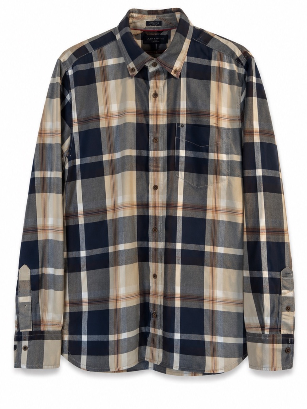 Tommy Hilfiger Custom Fit Men's Plaid Button Down Shirt. Blue/Tan. Small